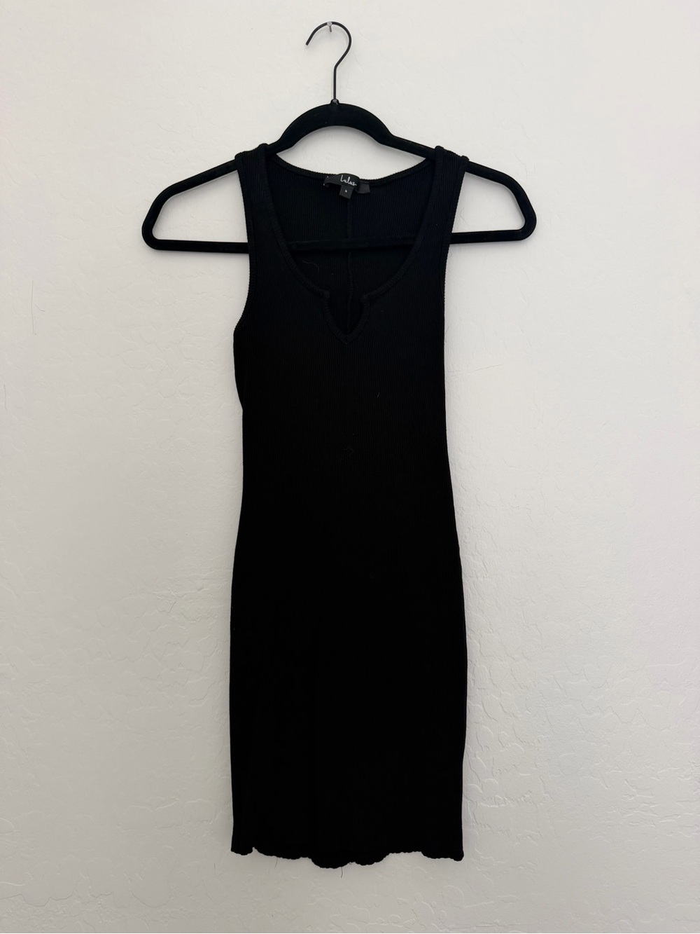 Lulu's Black Ribbed Notch-Front Mini Dress - Picture 3 of 3